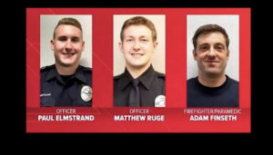 Burnsville police officers and firefighter. Credit: Burnsville PD