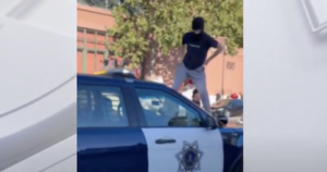 Mask Wearing Mob Attacks San Jose Police Officer Caught on Camera. Credit KTVU 2