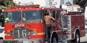 Man Allegedly Attacks Los Angeles Fire Truck Caught on Camera. Credit NBCLA News