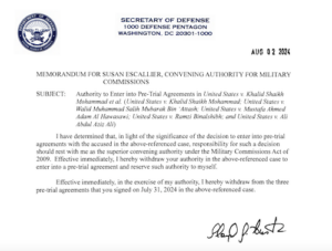 MEMORANDUM FOR SUSAN ESCALLIER, CONVENING AUTHORITY FOR MILITARY COMMISSIONS. Credit U.S. Government