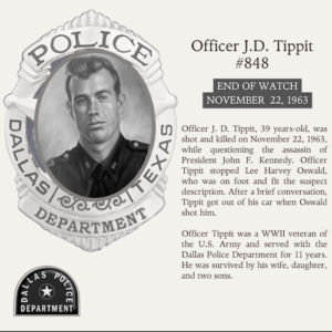 Remembering Dallas Police Officer J.D. Tippit, Killed By Lee Harvey Oswald. Credit DPD