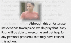 New Roads Police Sergeant Stacy Paul Arrested for Allegedly Pawning His Duty Gun. Credit WBRZ
